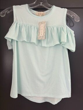 Btween Girls Mint Green Stripe Ruffle Tank NWT